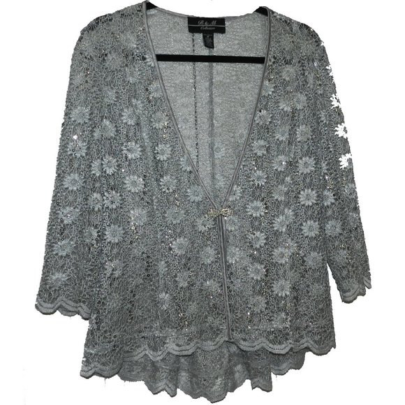 2 Piece Silver Lace and Sequin Sleeveless Maxi Dress with Jacket Size 10 - Picture 4 of 8